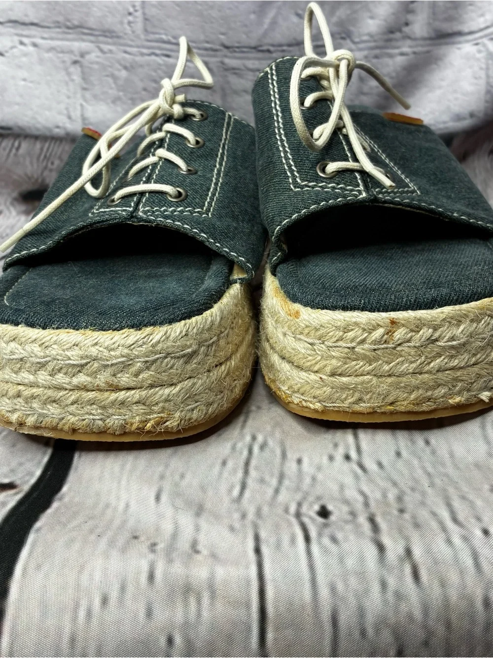 VTG Y2K Mudd Street Style Chunky Platform Tie Front Denim Espadrille Sandals 8.5